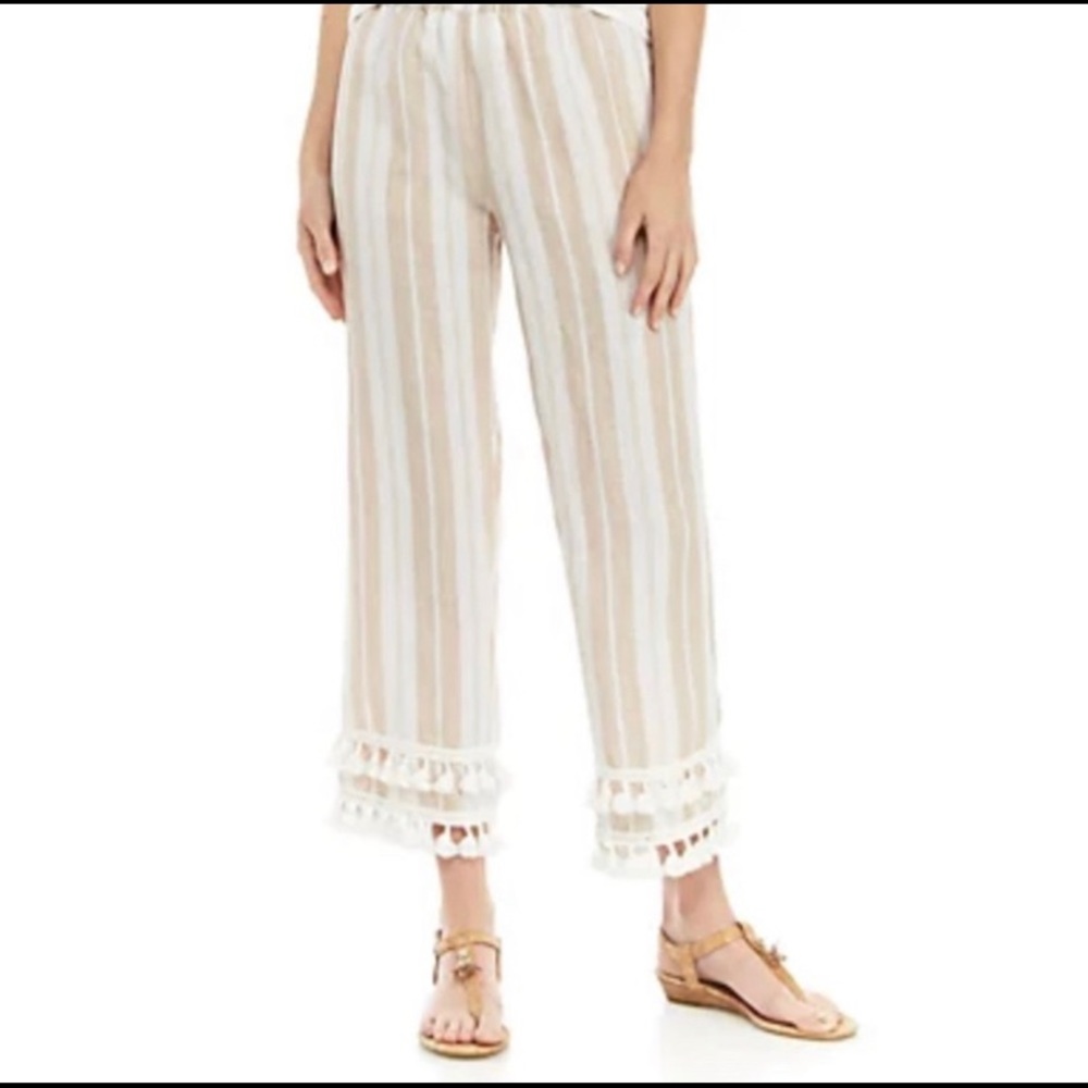 Crown & Ivy Tassel Tier Stripe Cropped Linen Pants Size 12